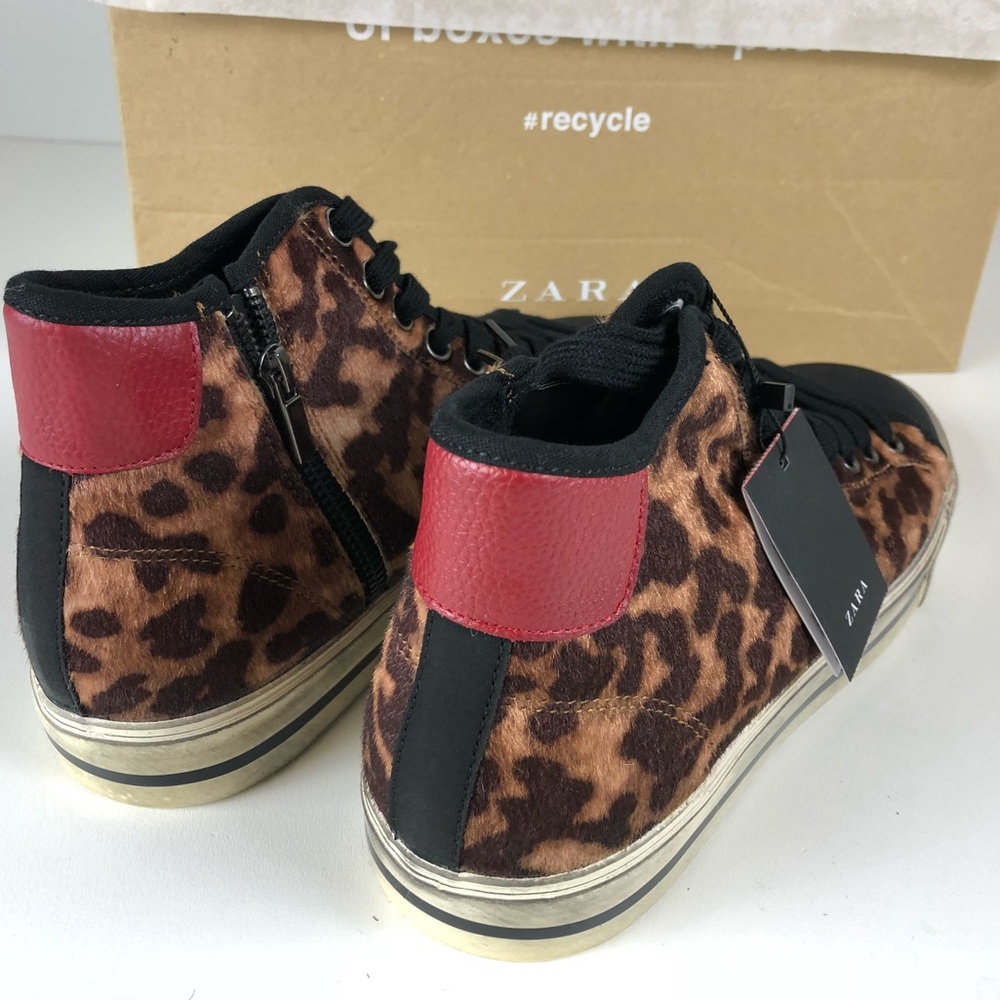Zara Animal Print Hi Top Zipper Sneaker Shoes NWT